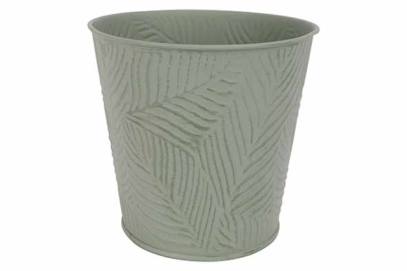 cosy & trendy BLOEMPOT LEAVES GROEN 14X10XH12 7CM ROND CONISCH METAAL