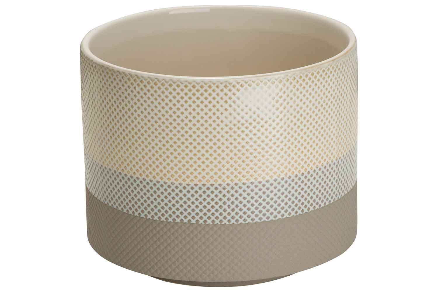cosy & trendy BLOEMPOT MIX STRIPED CREAM GRIJS 14X14XH 12CM ROND AARDEWERK