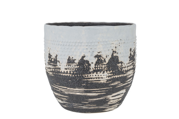 cosy & trendy BLOEMPOT PART BLACK WASH GREIGE 14X14XH1 2CM ROND CONISCH AARDEWERK