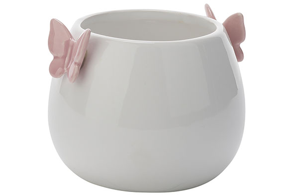 cosy & trendy BLOEMPOT PINK BUTTERFLIES WIT 11X11XH9CM ROND DOLOMIET