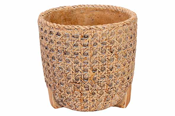 cosy & trendy BLOEMPOT WICKER BEIGE 15 5X15 5XH15CM RO ND CEMENT