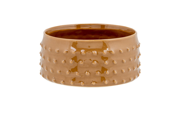 cosy & trendy BOWL GLAZED EMBOSSED DOTS CAMEL 15 5X15 5XH7CM ROND AARDEWERK