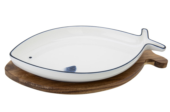 cosy & trendy BRANZINO APEROSET 2DLG 28 7X16 1XH4CM VORM VIS - 1 SCHAAL + HOUTEN BASIS