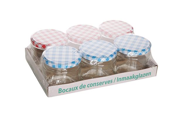 cosy & trendy CONFITUURBOKAAL SET6 ROND GLAS 330ML 3X BLAUW-WIT3XROOD-WIT DEKSEL