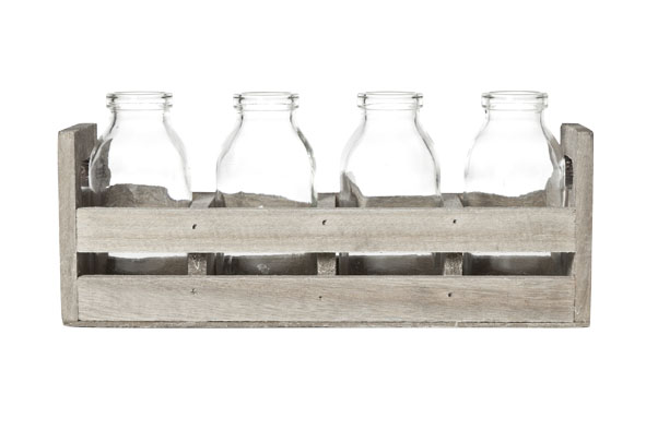 Cosy & Trendy KRAT HOUT MET 4 FLESJES 24.5X7XH11CM