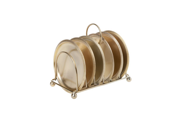 cosy & trendy S7 HOUDER MET 6 ONDERZETTERS GOUD 10CM