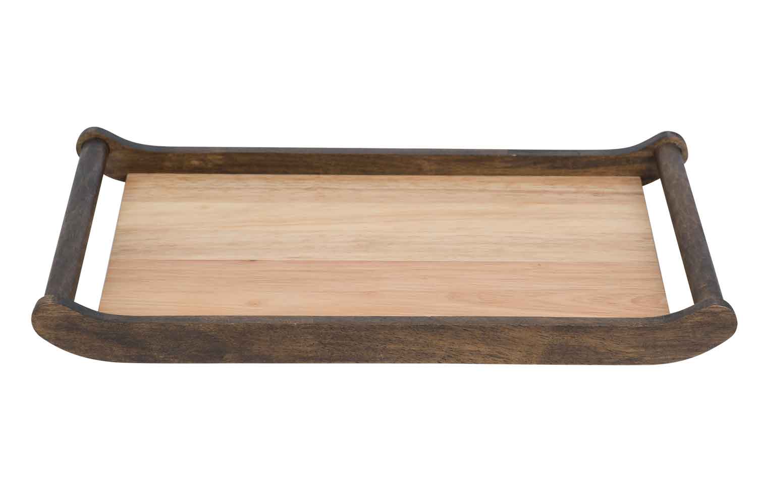 Cosy & Trendy DIENBLAD RECHTHOEK HOUT MET 2XHANDVAT ROND ANTIEK - 40X24XH4CM