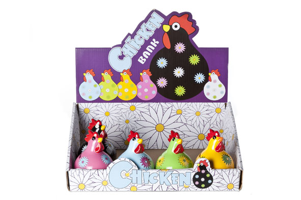 cosy & trendy DISP. SPAARPOT KIP D7XH10CM 2X6 ASS PINK-YELLOW-BLUE-GREEN-BLACK-WHITE