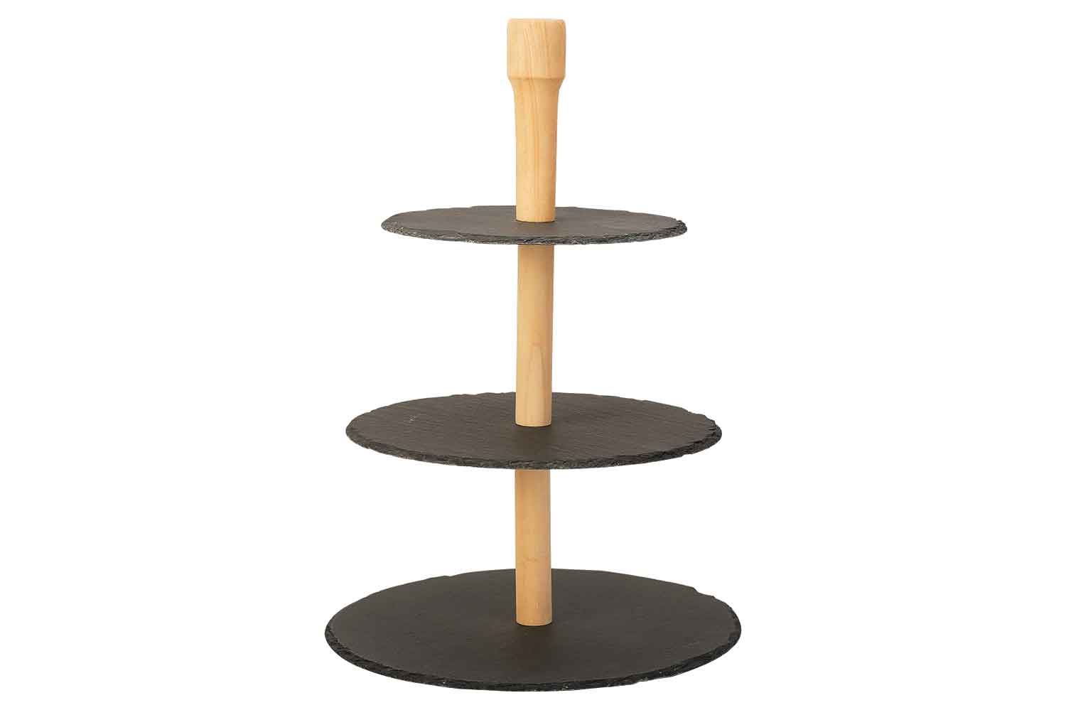 cosy & trendy ETAGERE 3LAAG LEISTEEN ROND HOUTEN STAND INCL TANDENSTOKERHOUDER