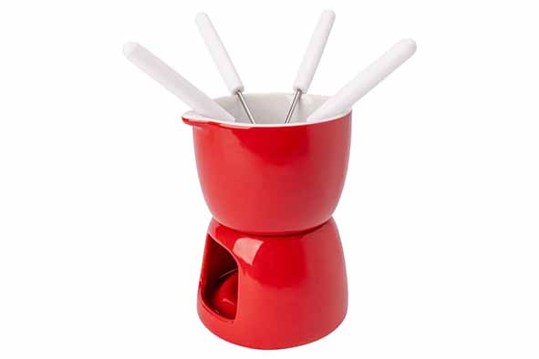 cosy & trendy FONDUE CHOCOLADE D11 5CM ROOD PORSELEIN + 4 VORKEN