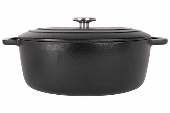 cosy & trendy FONTESTIC KOOKPOT BLACK 31X24XH12CM OVAAL GIETIJZER MET DEKSEL
