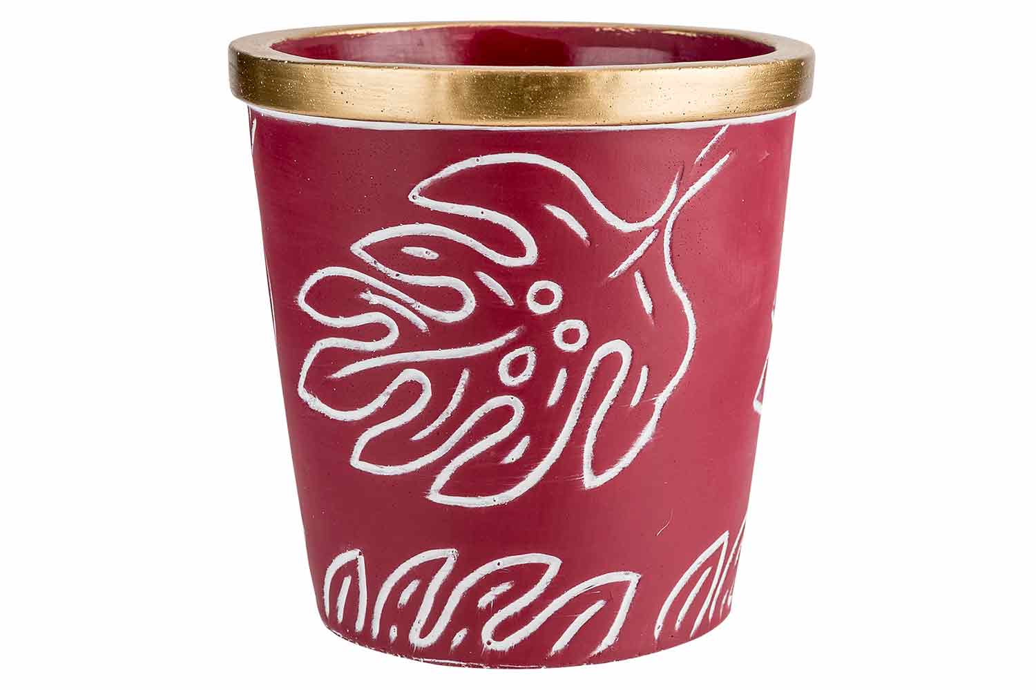 cosy & trendy GOLD BLOEMPOT GOLD BORDER LEAVES AUBERGI NE 14X14XH14CM ROND CONISCH CEMENT