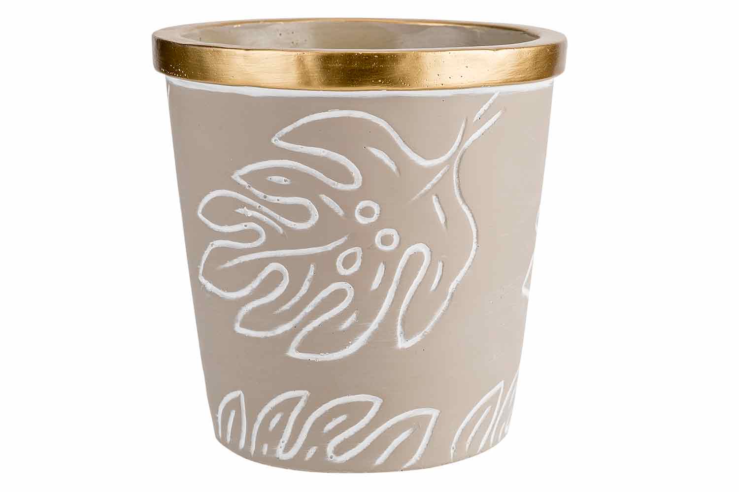 cosy & trendy GOLD BLOEMPOT GOLD BORDER LEAVES GREIGE 14X14XH14CM ROND CONISCH