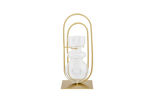 cosy & trendy HOUDER 1X GLASS VASE GOUD 8X8XH18 5CM OV AAL METAAL-GLAS