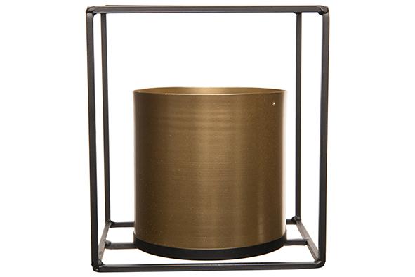 cosy & trendy HOUDER 1X GOLD POT D10 X H10CM ZWART 14 5X11XH16CM VIERKANT METAAL