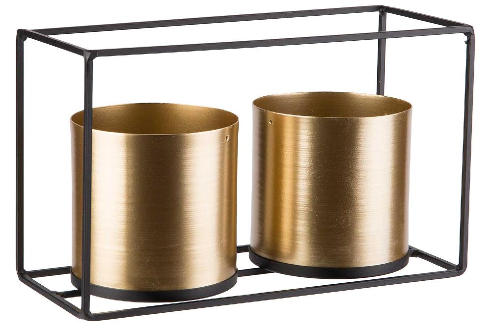 cosy & trendy HOUDER 2X GOLD POT D10 X H10CM ZWART 26X 11XH16CM RECHTHOEK METAAL