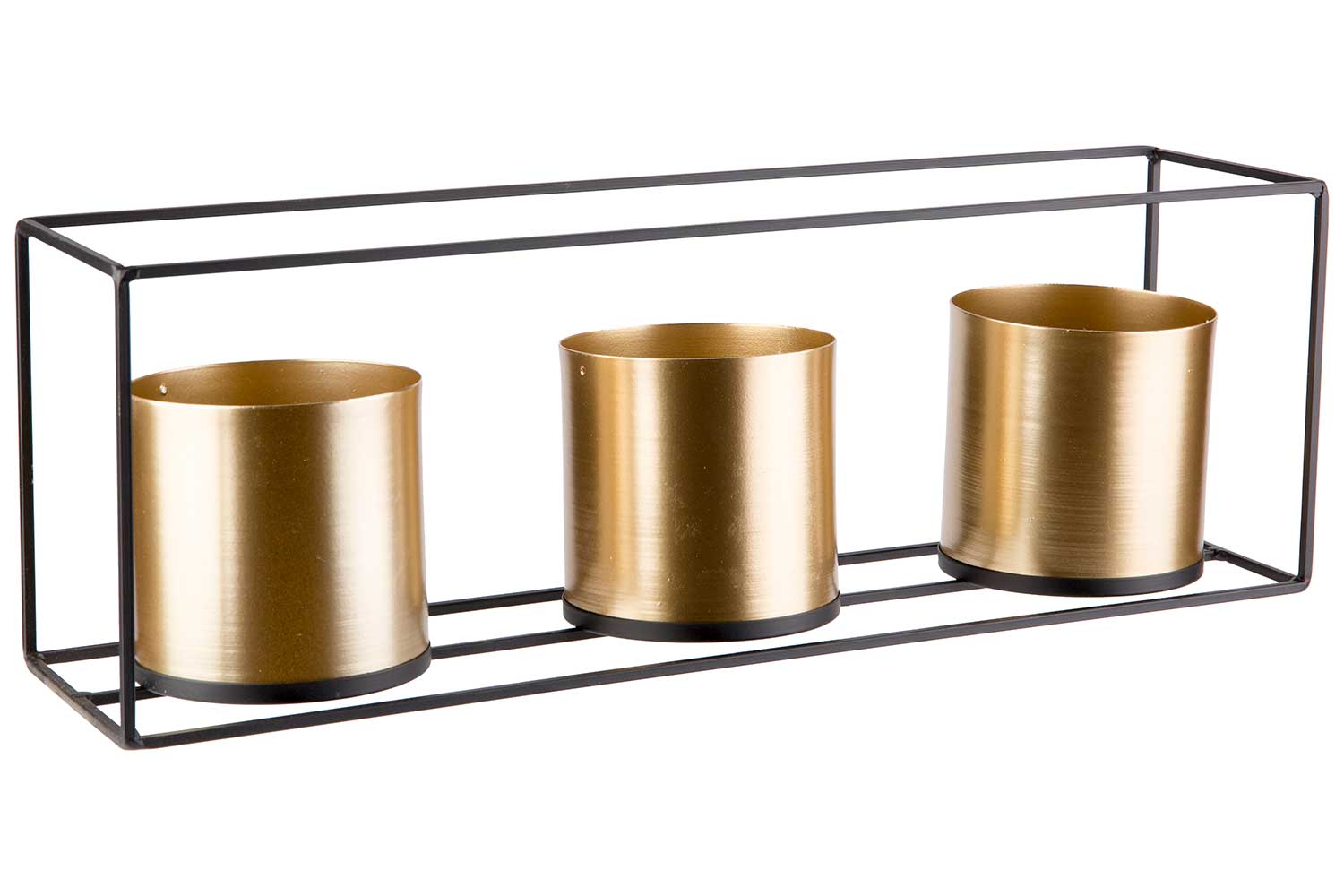 cosy & trendy HOUDER 3X GOLD POT D10 X H10CM ZWART 48X 11XH16CM RECHTHOEK METAAL