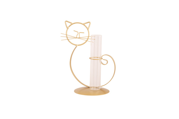 Cosy & Trendy HOUDER CAT 1X GLASS TUBE GOUD 14X10 5XH2 1 5CM METAAL-GLAS