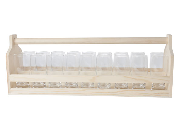 cosy & trendy HOUDER HOUT MET 18 GLAZEN 4.7X10.5CM 40X8X4.5CM