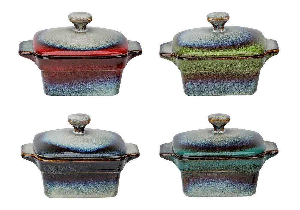 cosy & trendy JAMIRO MIX OVENPOTJE VIERKANT 4 ASS 11X11XH5.3CM MET DEKSEL 30CL