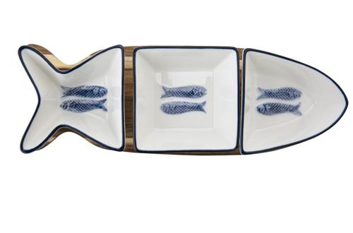 cosy & trendy KP BRANZINO APEROSET 4DLG 27 7X9 5XH4 8 VORM VIS - 3 POTJES + HOUTEN BASIS