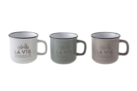 cosy & trendy LA VIE BEKER D10XH9.1CM 3 ASS BEIGE-GREEN-WHITE