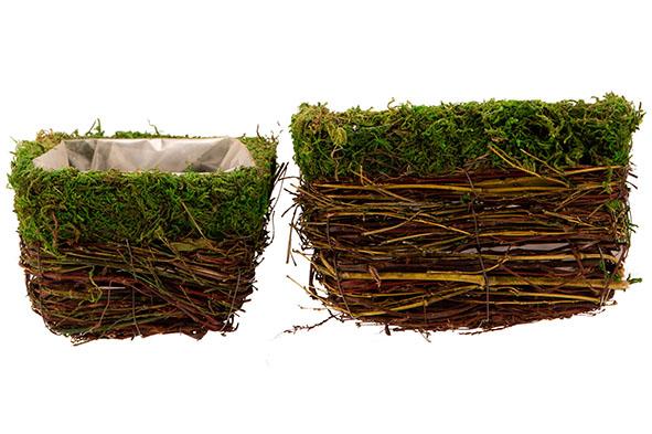 cosy & trendy MAND SET2 RATTAN-GRASS 14X14X10CM NATUUR 19X19XH12CM VIERKANT