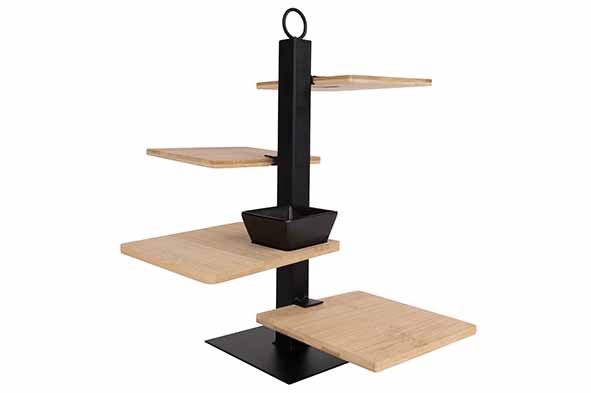 cosy & trendy METALEN ETAGERE: 4 BAMBOE PLANKJES MET KERAMIEK SCHAALTJE 35X35XH37CM