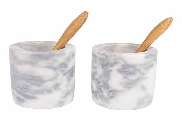 cosy & trendy PEPER EN ZOUTSET MARMER MET LEPELTJES 2X D5XH6CM