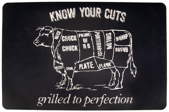 cosy & trendy PLACEMAT PEVA ZWART-RUND- KNOW YOUR CUTS GRILLED TO PERFECTION -WIT-43.5X28.5CM