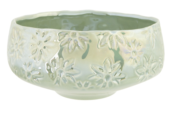 cosy & trendy SCHAAL FLOWERS LUSTRE FINISH GRIJSGROEN 21X21XH10CM ROND AARDEWERK