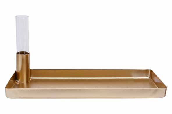 cosy & trendy SCHAALTJE VASE GLASS TUBE 2 5X13CM GOUD 29X12XH6CM RECHTHOEK METAAL