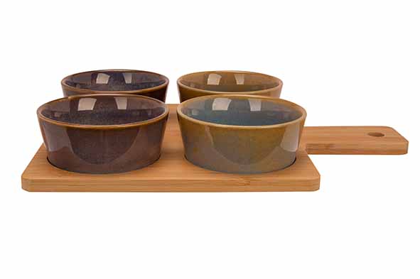 cosy & trendy SERVEERPLANK 31X21.5XH1CM BAMBOE + 4 BOWLS MULTI-KLEUR D10X4CM