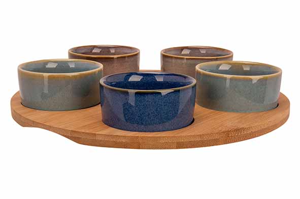 cosy & trendy SERVEERPLANK D25X1CM BAMBOE + 5 BOWLS MULTI-KLEUR D7X3CM