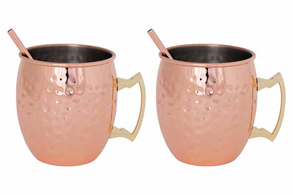 cosy & trendy SET 2X MOSCOW MUG DRINKBEKER 45CL + RIETJES - KOPER - GEHAMERD