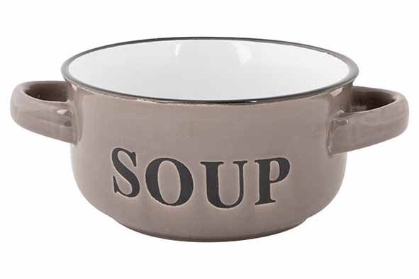 cosy & trendy SOEP KOMMETJE GREY 13.5XH6.5CM MET TEKST SOUP- HANDVATEN 47CL