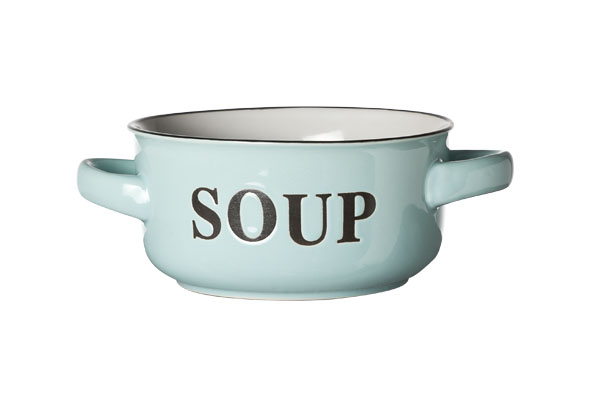 cosy & trendy SOEP KOMMETJE LICHTBLAUW D13.5XH6.5CM MET TEKST SOUP- HANDVATEN 47CL