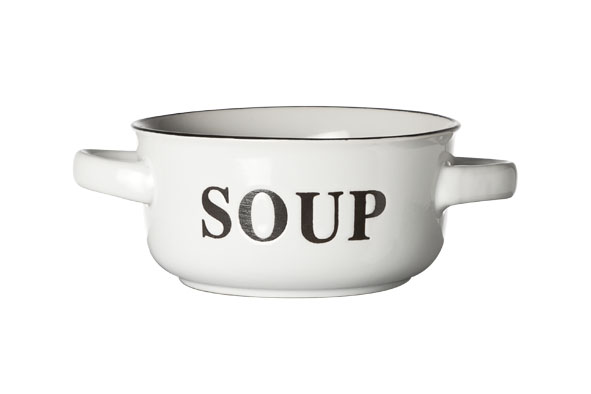 cosy & trendy SOEP KOMMETJE WIT D13.5XH6.5CM MET TEKST SOUP- HANDVATEN 47CL
