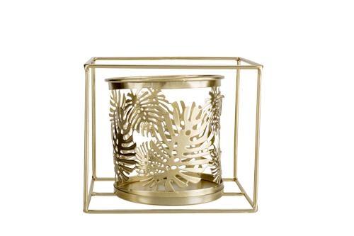 cosy & trendy THEELICHTHOUDER 1X LEAF POT 11X10 5 GOUD 15X11XH13CM VIERKANT METAAL