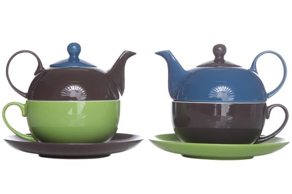 cosy & trendy THEESET-THEEKANNETJE+TAS 17X11X14CM 2ASS GRIJS BLAUW GROEN