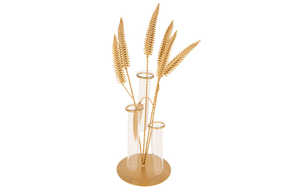 cosy & trendy VAAS 7 LEAVES 3 GLASS TUBES GOUD 14 5X13 XH39CM ANDERE METAAL