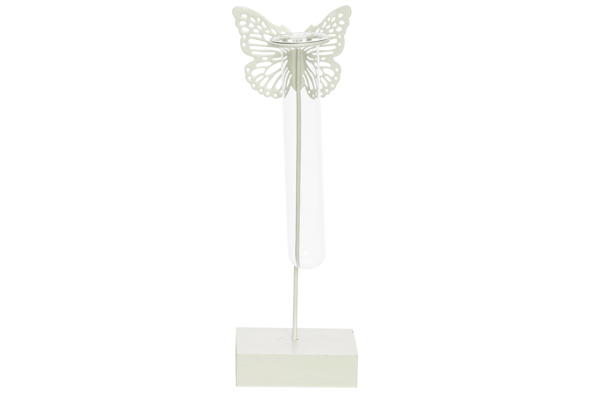cosy & trendy VAAS BUTTERFLY 1X GLASS TUBE D3 5-H15CM MINT 8X8XH24CM ROND METAAL