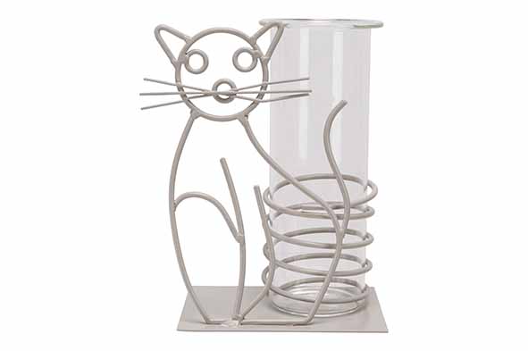 cosy & trendy VAAS CAT GLASS TUBE 6X14.5CM GRIJS 12X7X H15CM ANDERE METAAL
