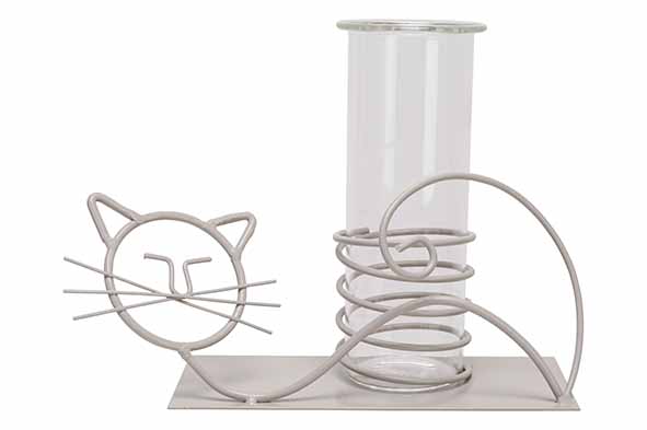 cosy & trendy VAAS CAT GLASS TUBE 6X14.5CM GRIJS 20 5X 8XH9CM LANGWERPIG METAAL