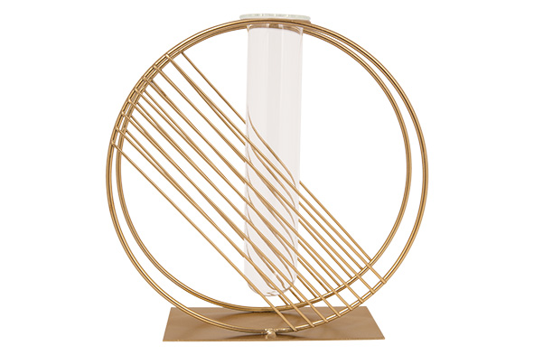 cosy & trendy VAAS CIRCLE GLASS TUBE 4 5X18CM GOUD 20X 7XH20CM ROND METAAL