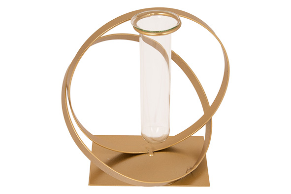cosy & trendy VAAS CIRCLES 1 GLASS TUBE 3.5X12CM GOUD 14X13XH14 5CM ROND METAAL