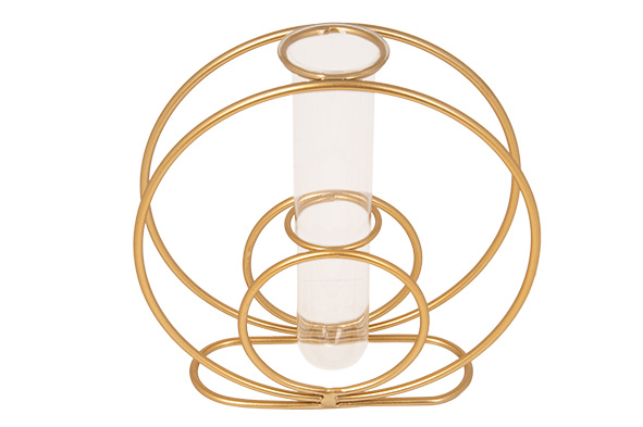 cosy & trendy VAAS DOUBLE CIRCLE GLASS TUBE 4X15CM GOU D 15X4 5XH15CM ROND METAAL