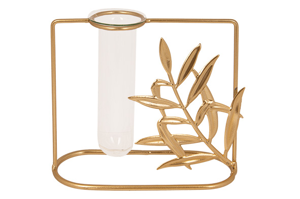 cosy & trendy VAAS GLASS TUBE 3 5X10CM GOUD 12 5X5XH11 5CM BLAD METAAL