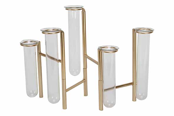 cosy & trendy VAAS MULTIPLE VASES 5 GLASS TUBES GOUD 4 1X7 5XH19CM LANGWERPIG METAAL