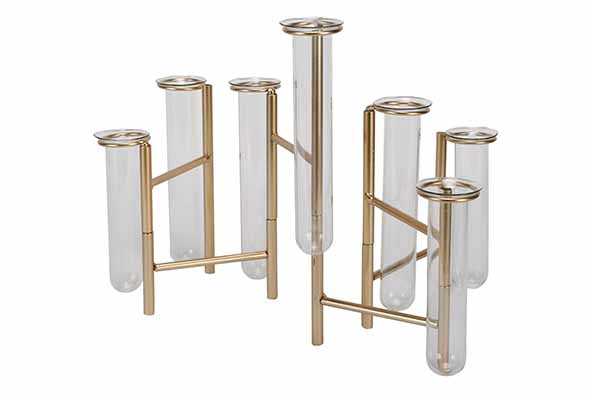 cosy & trendy VAAS MULTIPLE VASES 7 GLASS TUBES GOUD 5 7 5X7 5XH22CM LANGWERPIG METAAL